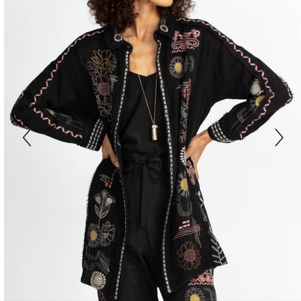 Johnny Was Biya Black Zara Button Down Embroidered Tunic, small